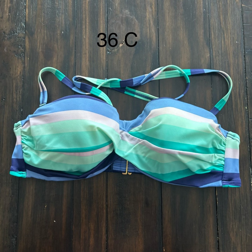 Victoria's Secret Blue and Green Striped Bikini Top